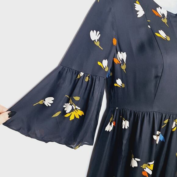 Joie Avari Silk Babydoll Dress XS Black Dark Floral Boho Romantic Mini Dainty - Picture 11 of 15